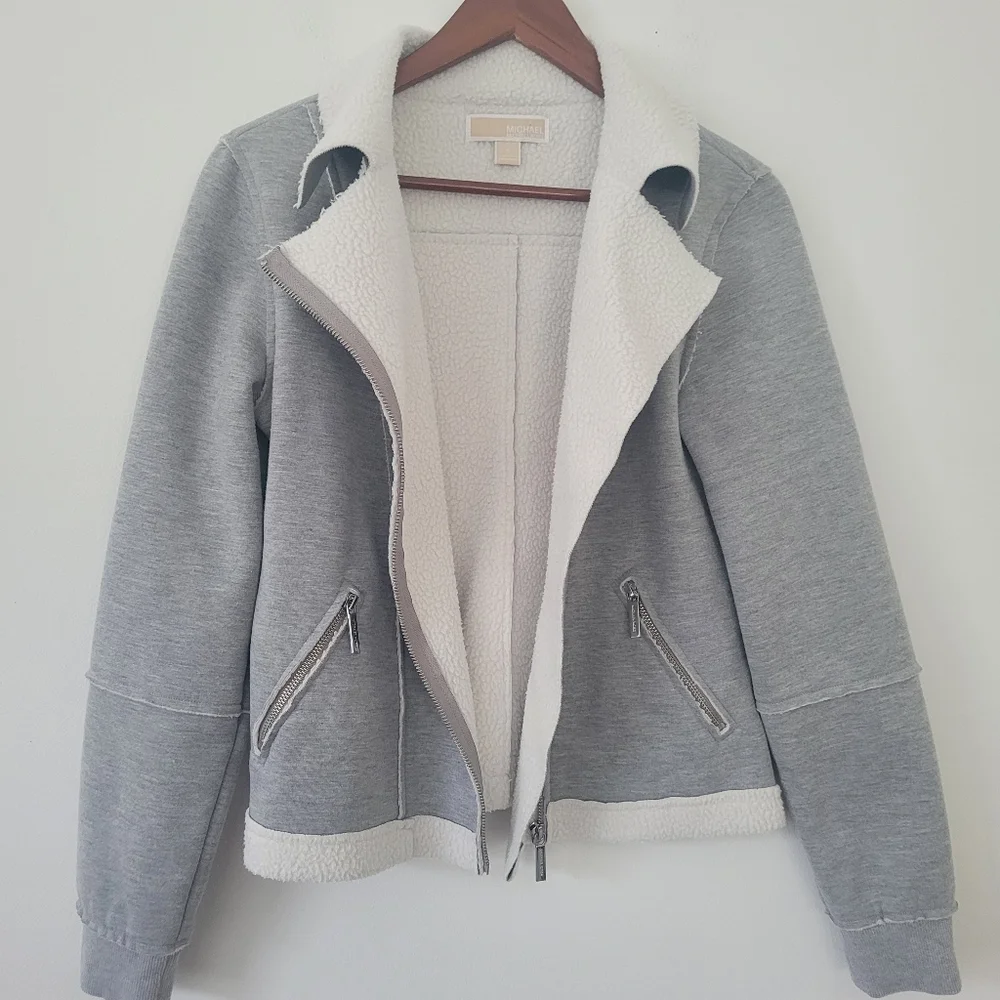 Michael Kors Faux Shearling Moto Inspired Asymmetrical Zipper Jacket Siz…